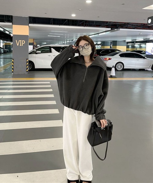 トレーナー スウェット ルーズハーフジップ スタンドネックプルオーバー レディース | lulufa | 10