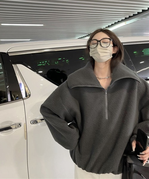 トレーナー スウェット ルーズハーフジップ スタンドネックプルオーバー レディース | lulufa | 11