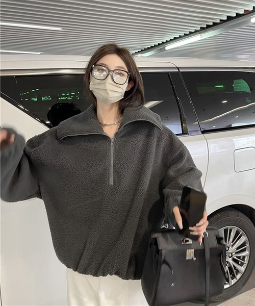 トレーナー スウェット ルーズハーフジップ スタンドネックプルオーバー レディース | lulufa | 12