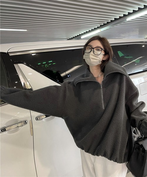 トレーナー スウェット ルーズハーフジップ スタンドネックプルオーバー レディース | lulufa | 13