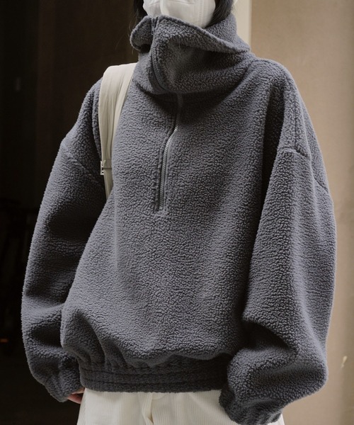 トレーナー スウェット ルーズハーフジップ スタンドネックプルオーバー レディース | lulufa | 14
