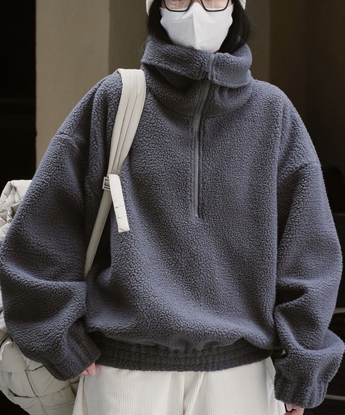 トレーナー スウェット ルーズハーフジップ スタンドネックプルオーバー レディース | lulufa | 15