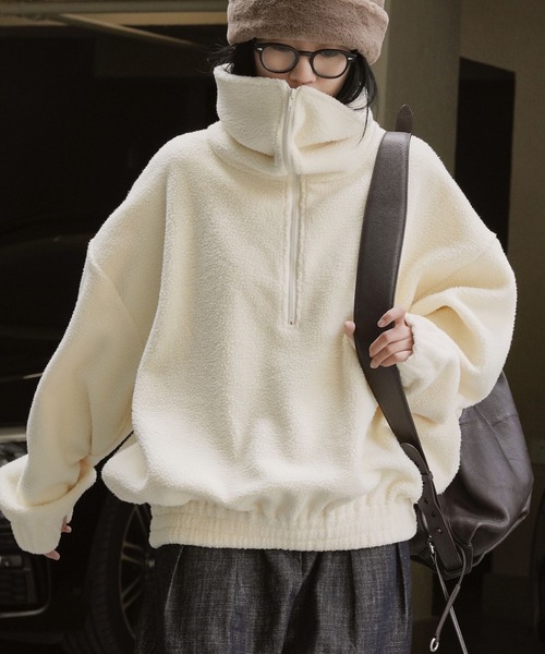 トレーナー スウェット ルーズハーフジップ スタンドネックプルオーバー レディース | lulufa | 03