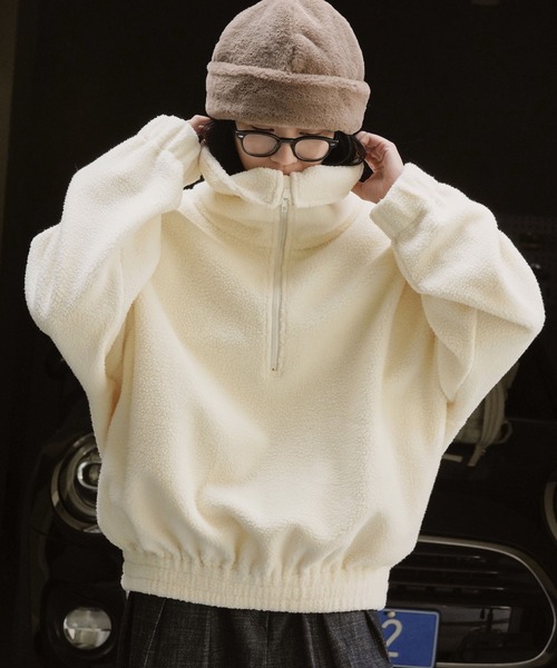 トレーナー スウェット ルーズハーフジップ スタンドネックプルオーバー レディース | lulufa | 04