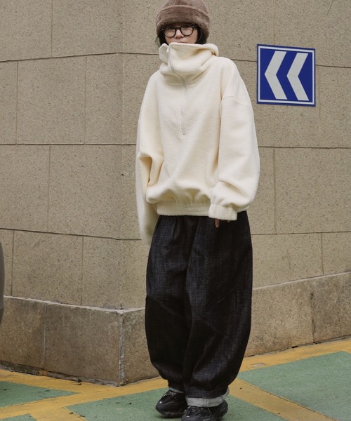 トレーナー スウェット ルーズハーフジップ スタンドネックプルオーバー レディース | lulufa | 05