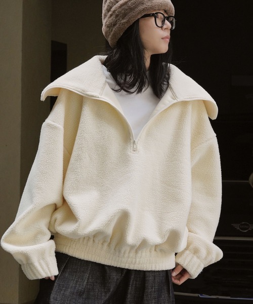 トレーナー スウェット ルーズハーフジップ スタンドネックプルオーバー レディース | lulufa | 07