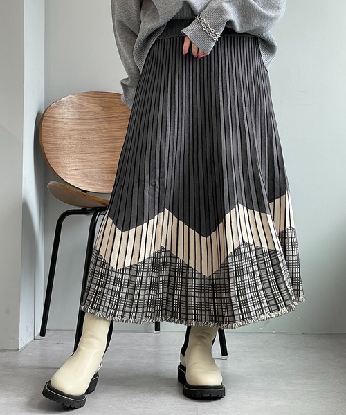 「un dix cors」 ニットスカート FREE グレー レディース_画像4