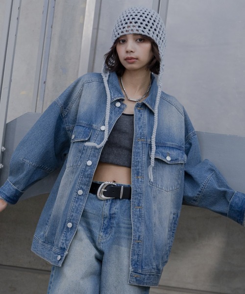 PAGEBOYオーバーサイズ ダークブルー デニムジャケット PAGEBOY（ページボーイ） デニムジャケット FREE ブルー レディース