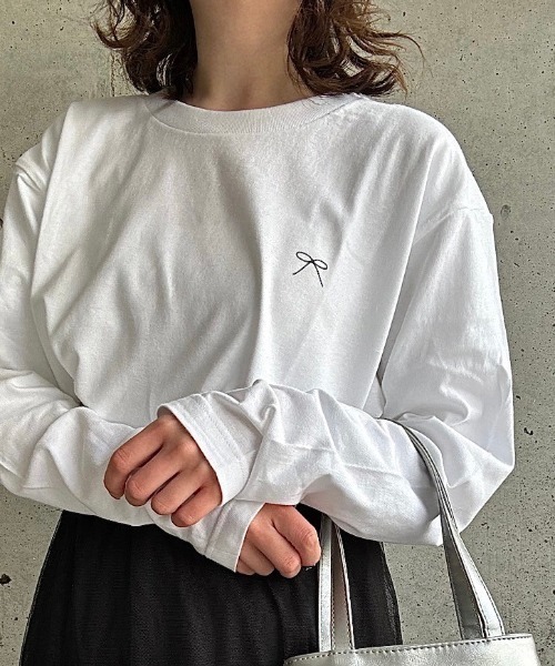 tシャツ シンプルワンポイントリボンプリントロンT／長袖Tシャツ