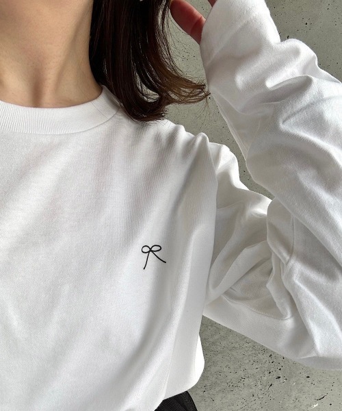 tシャツ シンプルワンポイントリボンプリントロンT／長袖Tシャツ