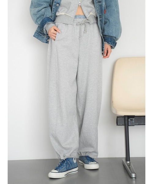スウェットパンツ ジャージ レイヤードデザインスウェットルーズパンツ レディース