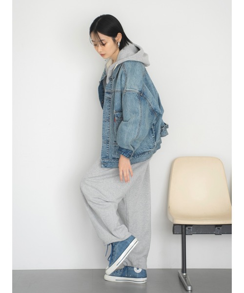 スウェットパンツ ジャージ レイヤードデザインスウェットルーズパンツ レディース