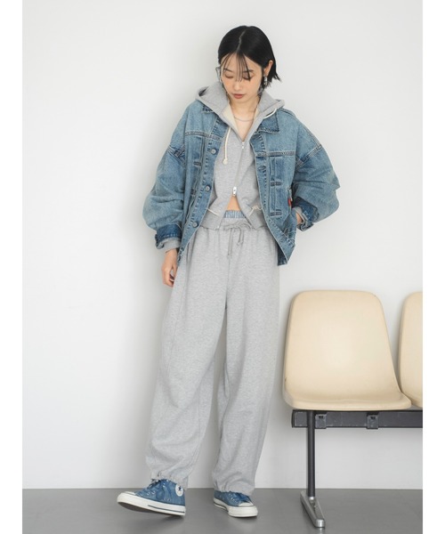 スウェットパンツ ジャージ レイヤードデザインスウェットルーズパンツ レディース