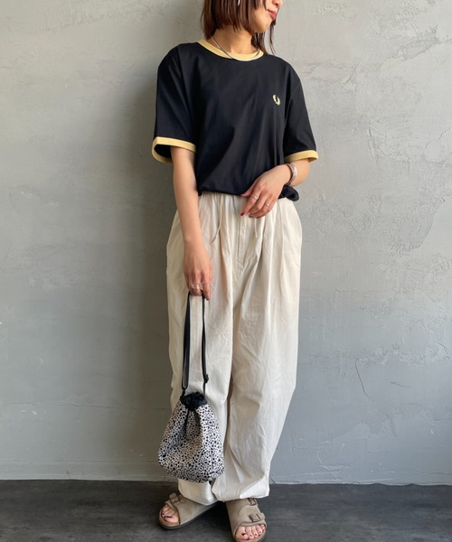 tシャツ 「FRED PERRY/フレッドペリー」 別注 ワンポイントロゴ刺繍 リンガーTシャツ レディース メンズの画像