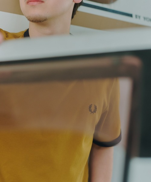 tシャツ 「FRED PERRY/フレッドペリー」 別注 ワンポイントロゴ刺繍 リンガーTシャツ レディース メンズの画像