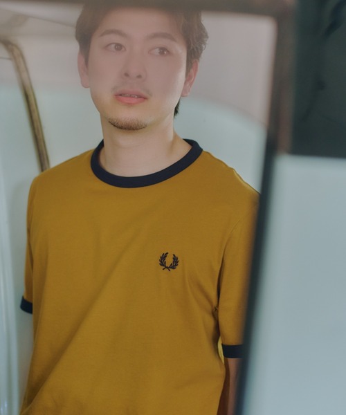tシャツ 「FRED PERRY/フレッドペリー」 別注 ワンポイントロゴ刺繍 リンガーTシャツ レディース メンズの画像