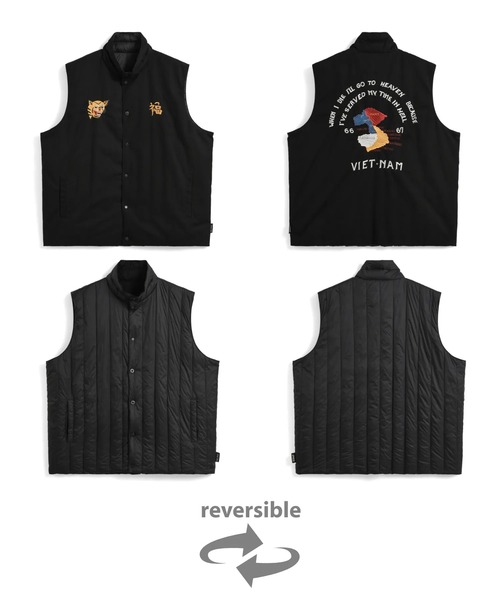 【激レア❗️】X-LARGE ロサンゼルス　虎刺繍ベトジャンダウンベスト　M 13】裏付きツイル ベトナムジャケット/ベトジャン 虎刺繍（ミリタリー