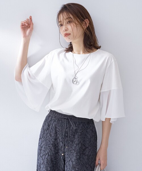 UNTITLED（アンタイトル） tシャツ 「洗える/華奢見え」袖シアープル 