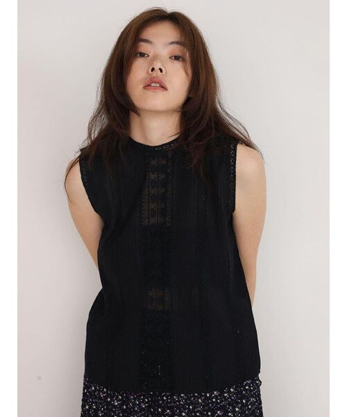 ブラウス シャツ Lace pleated cotton blouse レディースの画像