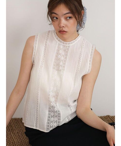 ブラウス シャツ Lace pleated cotton blouse レディースの画像