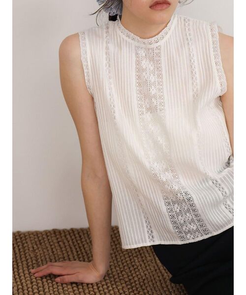 ブラウス シャツ Lace pleated cotton blouse レディースの画像