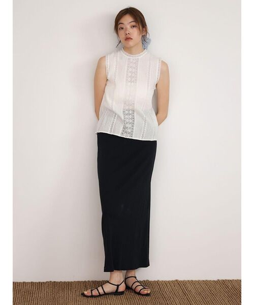 ブラウス シャツ Lace pleated cotton blouse レディースの画像