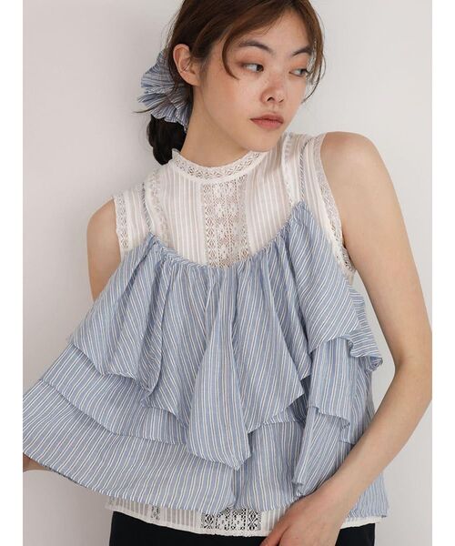 ブラウス シャツ Lace pleated cotton blouse レディースの画像