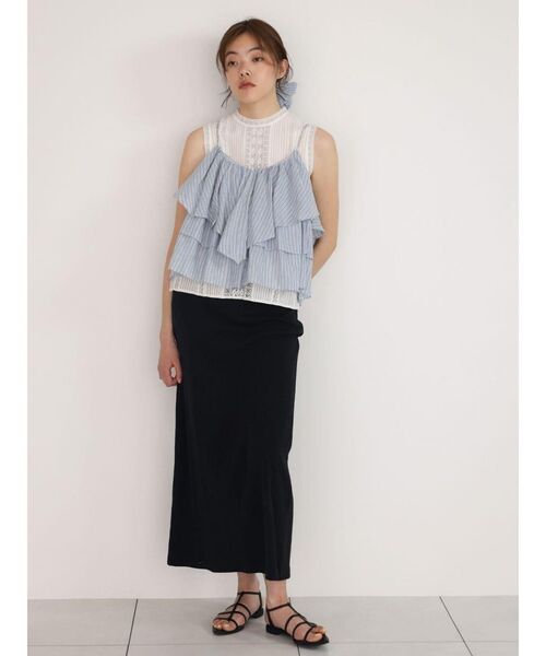 ブラウス シャツ Lace pleated cotton blouse レディースの画像