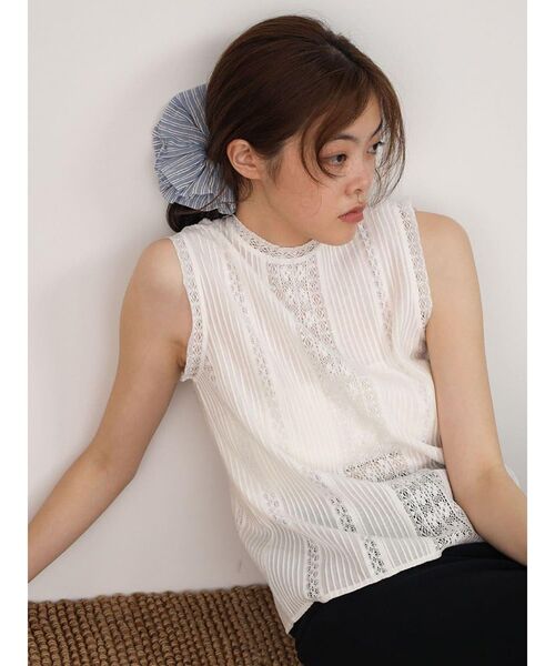 ブラウス シャツ Lace pleated cotton blouse レディースの画像