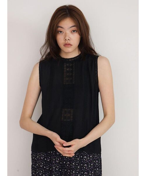 ブラウス シャツ Lace pleated cotton blouse レディースの画像