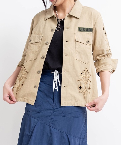 ブラウス シャツ B2293 刺繍ミリタリーシャツ レディース