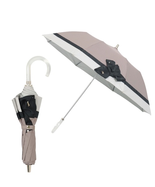 ランバンリボン付き折りたたみ晴雨兼用傘新品未使用品 LANVIN en Bleu 折りたたみ傘 遮光 晴雨兼用折りたたみ日傘 切り継ぎ