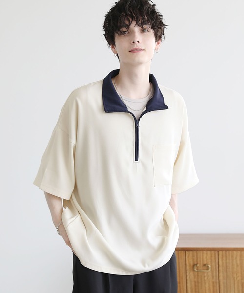 tシャツ ハーフジップポケット付き配色プルオーバー メンズ