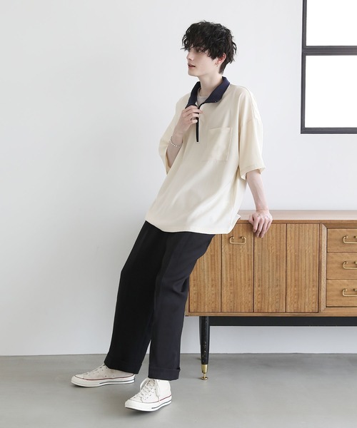 tシャツ ハーフジップポケット付き配色プルオーバー メンズ