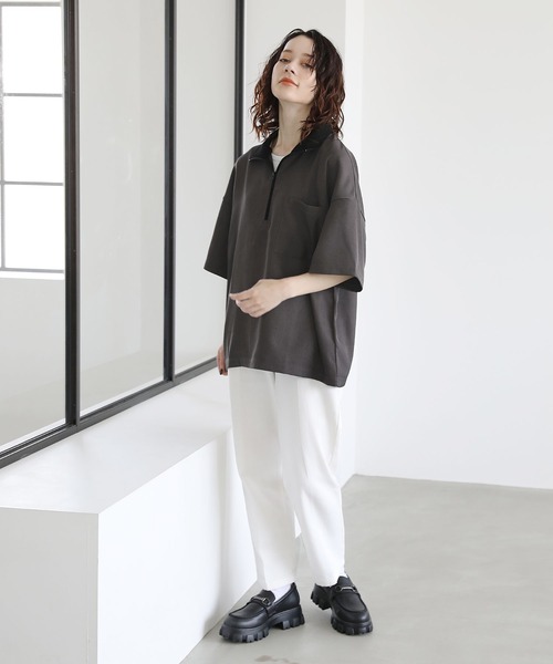 tシャツ ハーフジップトレーナー レディース ad thie トレーナー スウェット 襟付き・ハーフジップ プル
