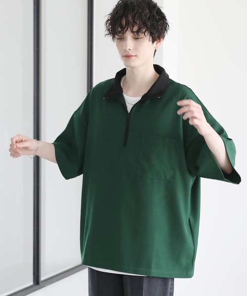 tシャツ ハーフジップポケット付き配色プルオーバー メンズ