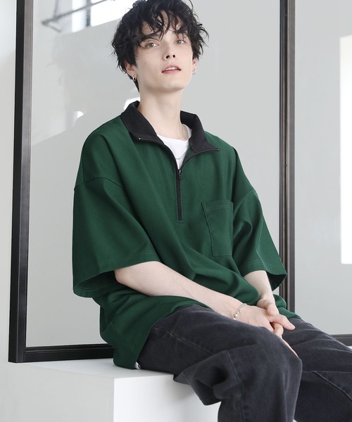 tシャツ ハーフジップポケット付き配色プルオーバー メンズ レディース