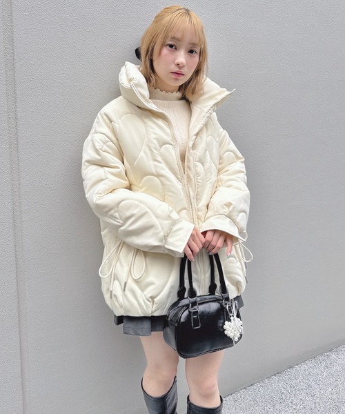 Loueme ダウンコート ダウンジャケット ハートキルティングリボン