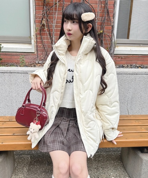 Loueme ダウンコート ダウンジャケット ハートキルティングリボン