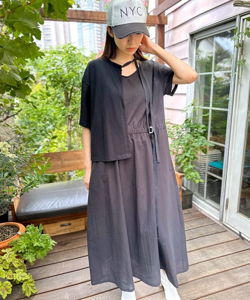 専用ann様　　 黒タイダイ半袖ワンピース AVIE（アビィ） ワンピース 半袖 ワッシャーTeeセットデザイン