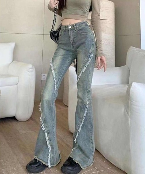 ローライズデニムパンツ　フレアデニム　ブーツカットデニム　ダメージ加工 denim-9-2-a.jpg