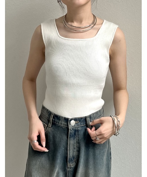 タンクトップ ノースリーブ リブタンク レディース FUNALIVE タンクトップ ノースリーブ カップ付き花柄レース