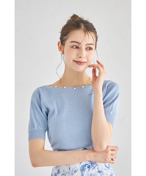 ニット セーター パール付きスカラネックラメニットプルオーバー レディース tocco closet ニット セーター パール付きスカラネック