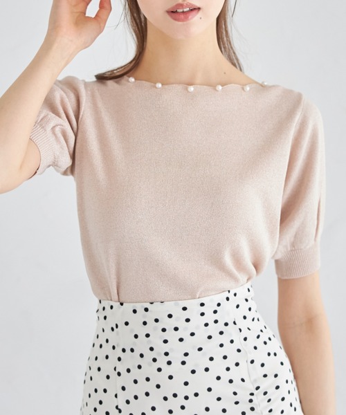 ニット セーター パール付きスカラネックラメニットプルオーバー レディース tocco closet ニット セーター パール付きスカラネック