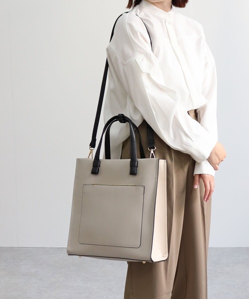 MIAN トートバッグ 配色スクエアA4トートバッグ レディース