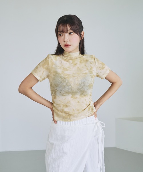 tシャツ 「unnome」ニュアンス柄ハイネックシアーTシャツ レディース