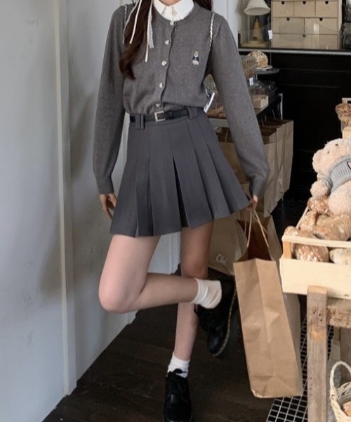 LACーVERT スカート ベルトループ付きミニ丈プリーツスカート