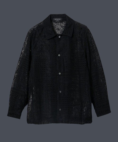 ユナイテッドトウキョウ シャツ ストライプ 千鳥 ブラウス パッチワーク 黒 UNITED TOKYO（ユナイテッドトウキョウ） シャツ パッチワークレース