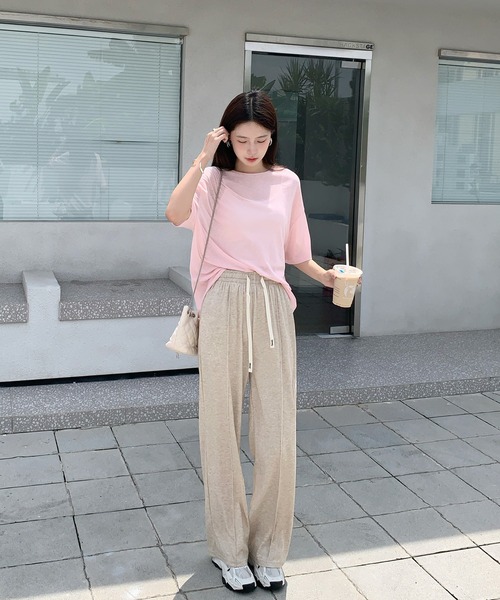 パンツ さらてろ素材ピンタックストレートパンツ 3丈展開／美脚