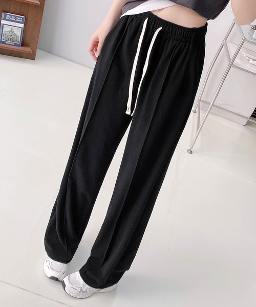 パンツ さらてろ素材ピンタックストレートパンツ 3丈展開／美脚
